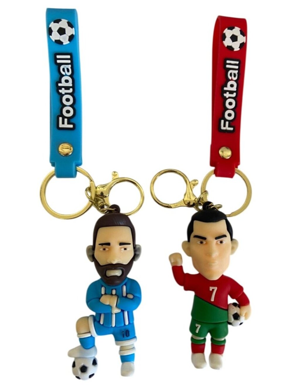 Set of 2 Soccer Futbol - Messi #10 & Ronaldo #7 Keyring W/ Strap Silicone NEW